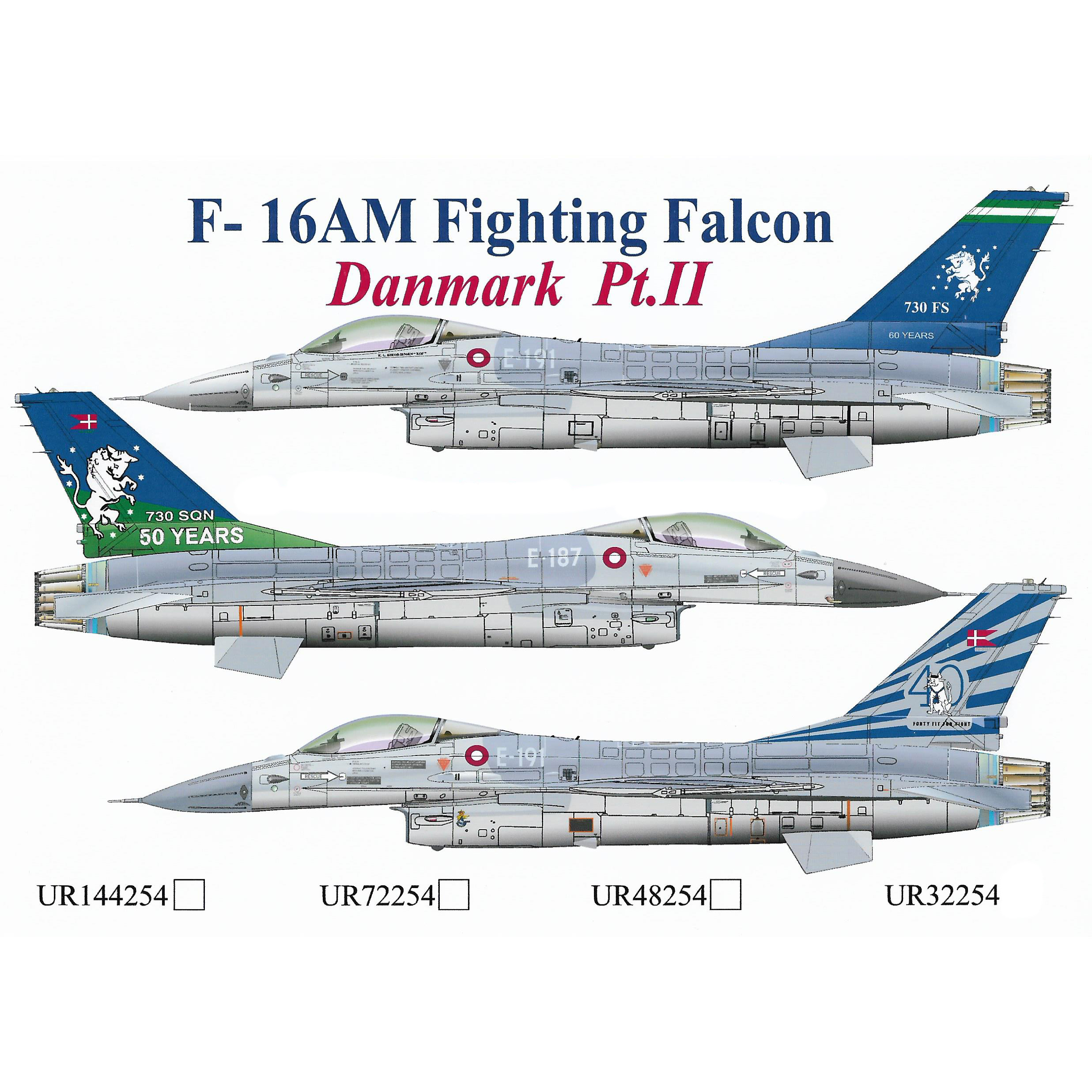 UR32254 Sunrise 1/32 Decal for F-16AM Fighting Falcon Danmark Pt.2
