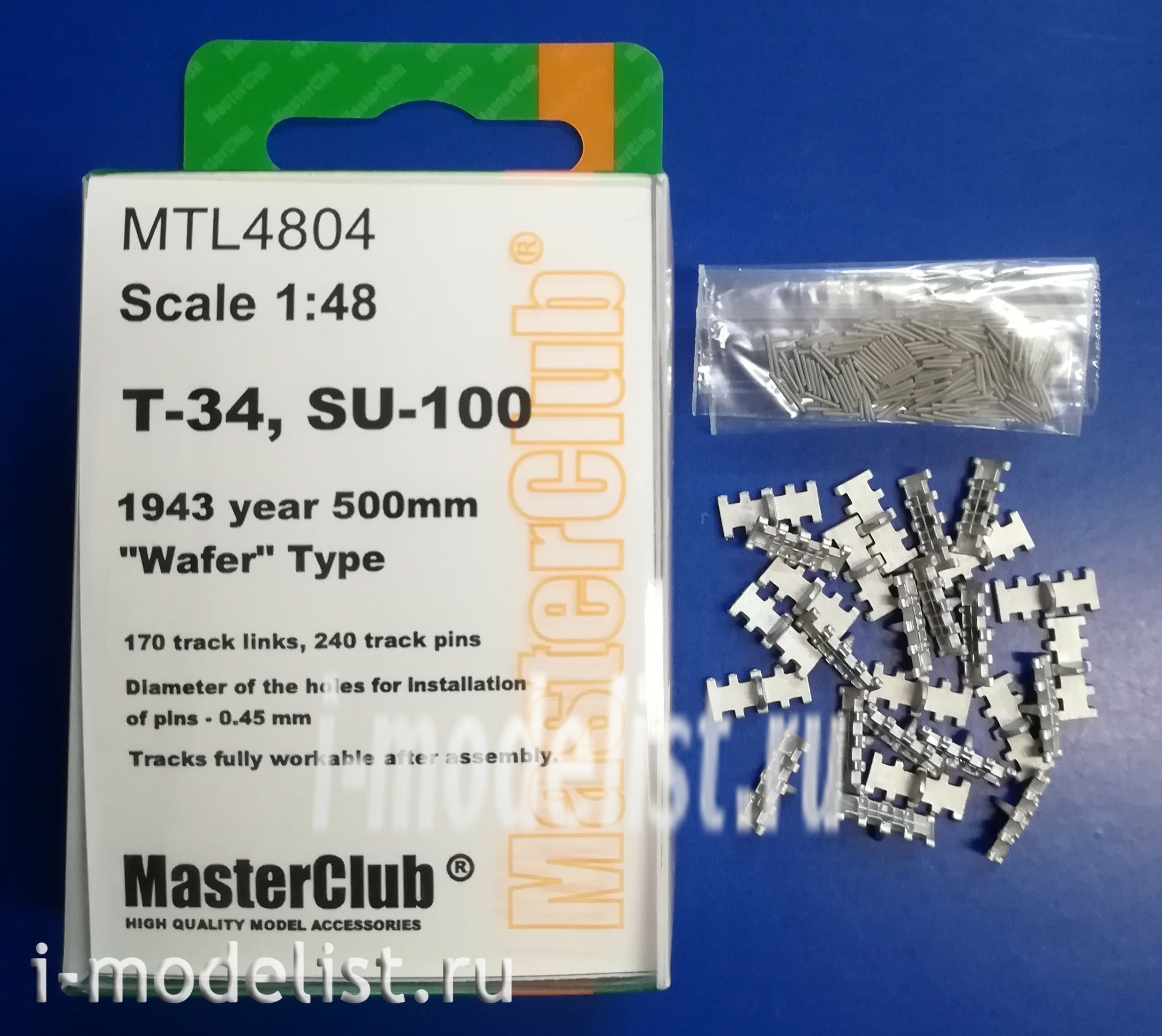 MTL-4804 MasterClub 1/48 tracks stacked iron for T-34, SU-100 1943 500 mm, type 