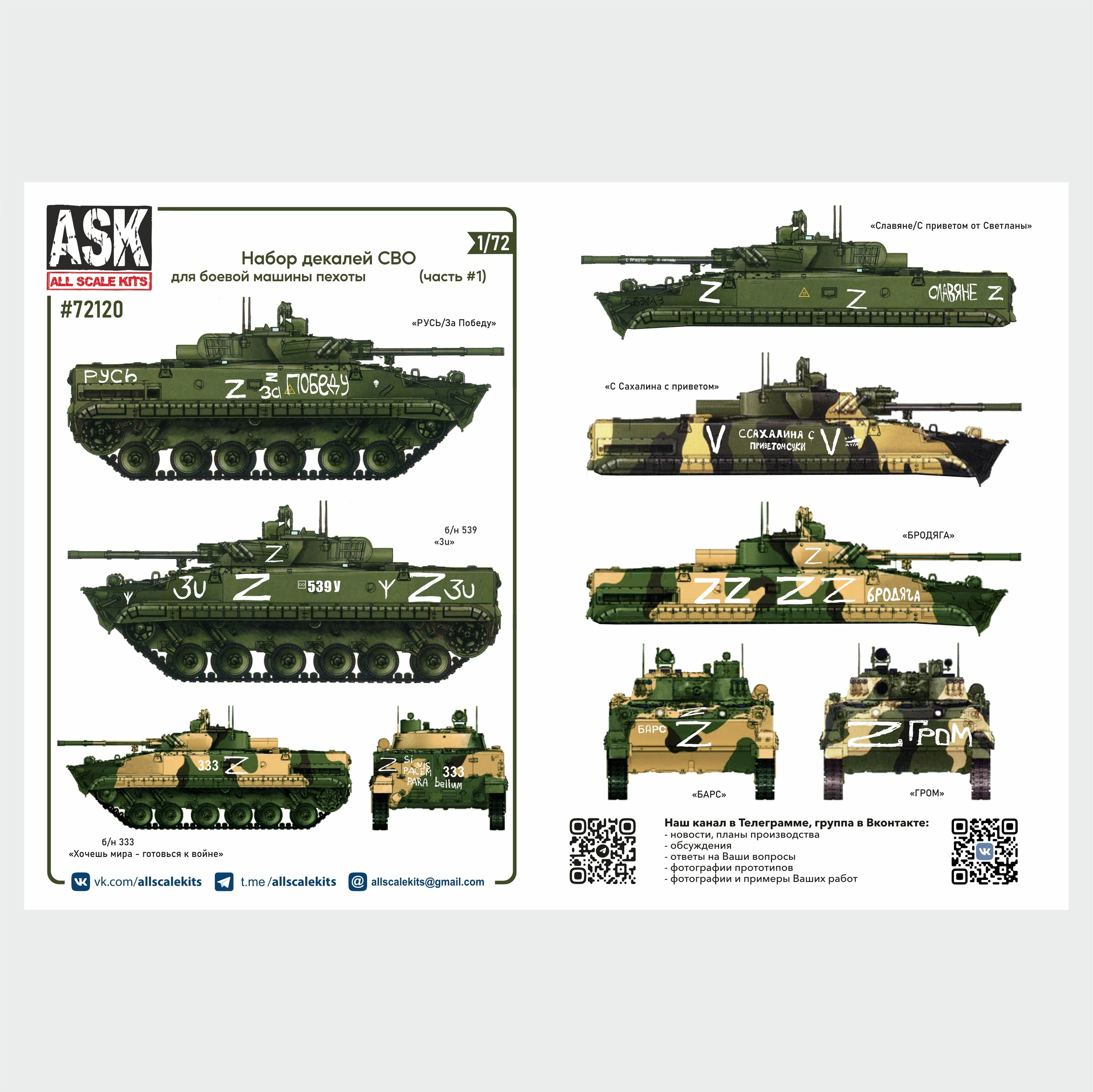 ASK72120 All Scale Kits (ASK) 1/72 Набор декалей Боевая машина пехfromы-3 СВО (часть 1)