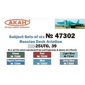 47302 akan Set of acrylic paints Modern aviation Russia Dry-25UTG /33 /39 (green 73060, bright blue 73064, red 73058, blue 73065, gray-blue 73069, gray-blue 73066)