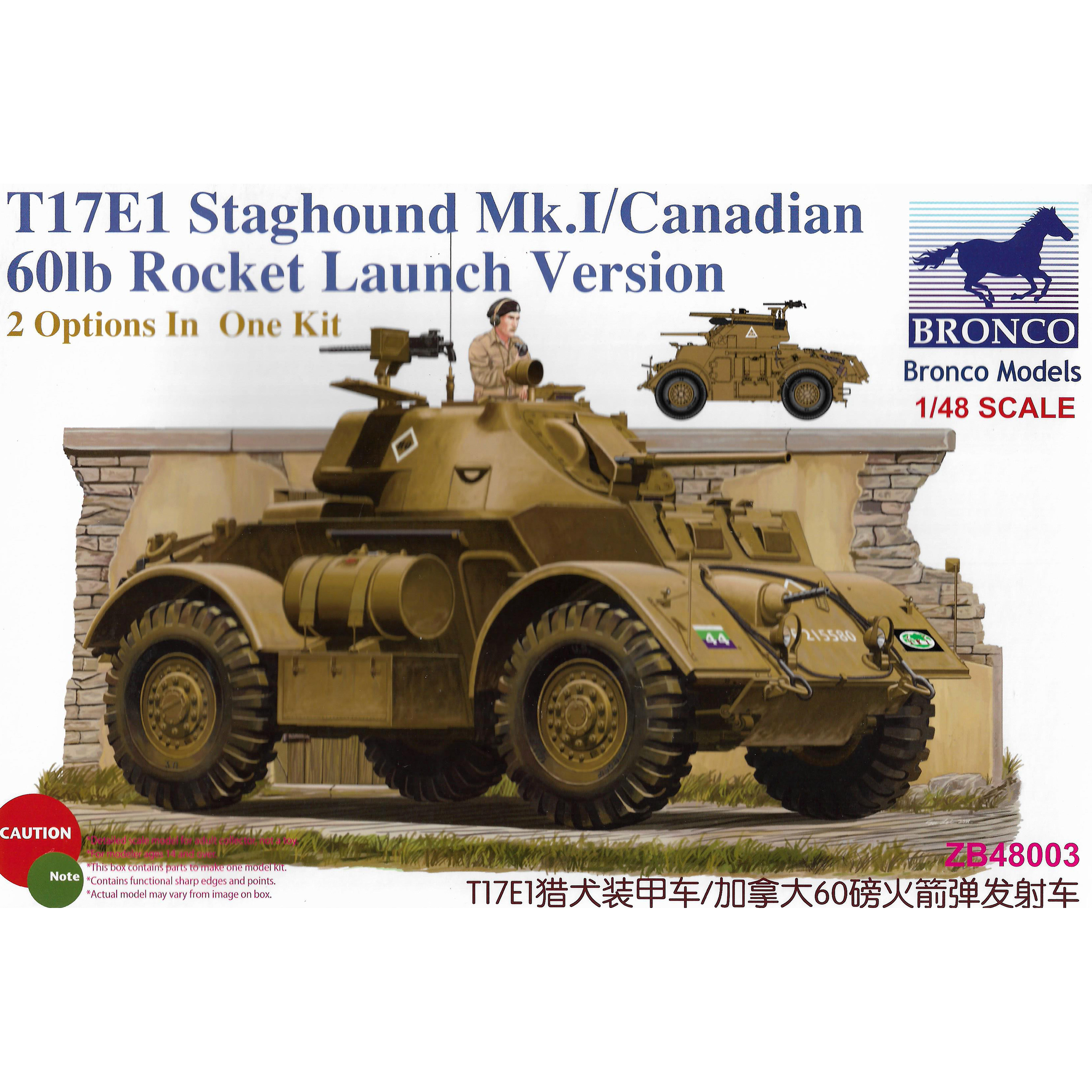ZB48003 Bronco 1/48 T17E1 Staghound Mk. I (Late Production)with 60lb rocket