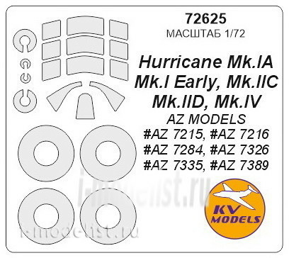 72625 KV Models 1/72 Hurricane Mk.I / IIC / IID / IV + disc and wheel masks