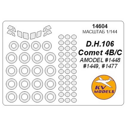 14604 KV Models 1/144 DH.106 Comet B/C - (AMODEL #1448, #1449, #1477) + masks for passenger windows, rims and wheels
