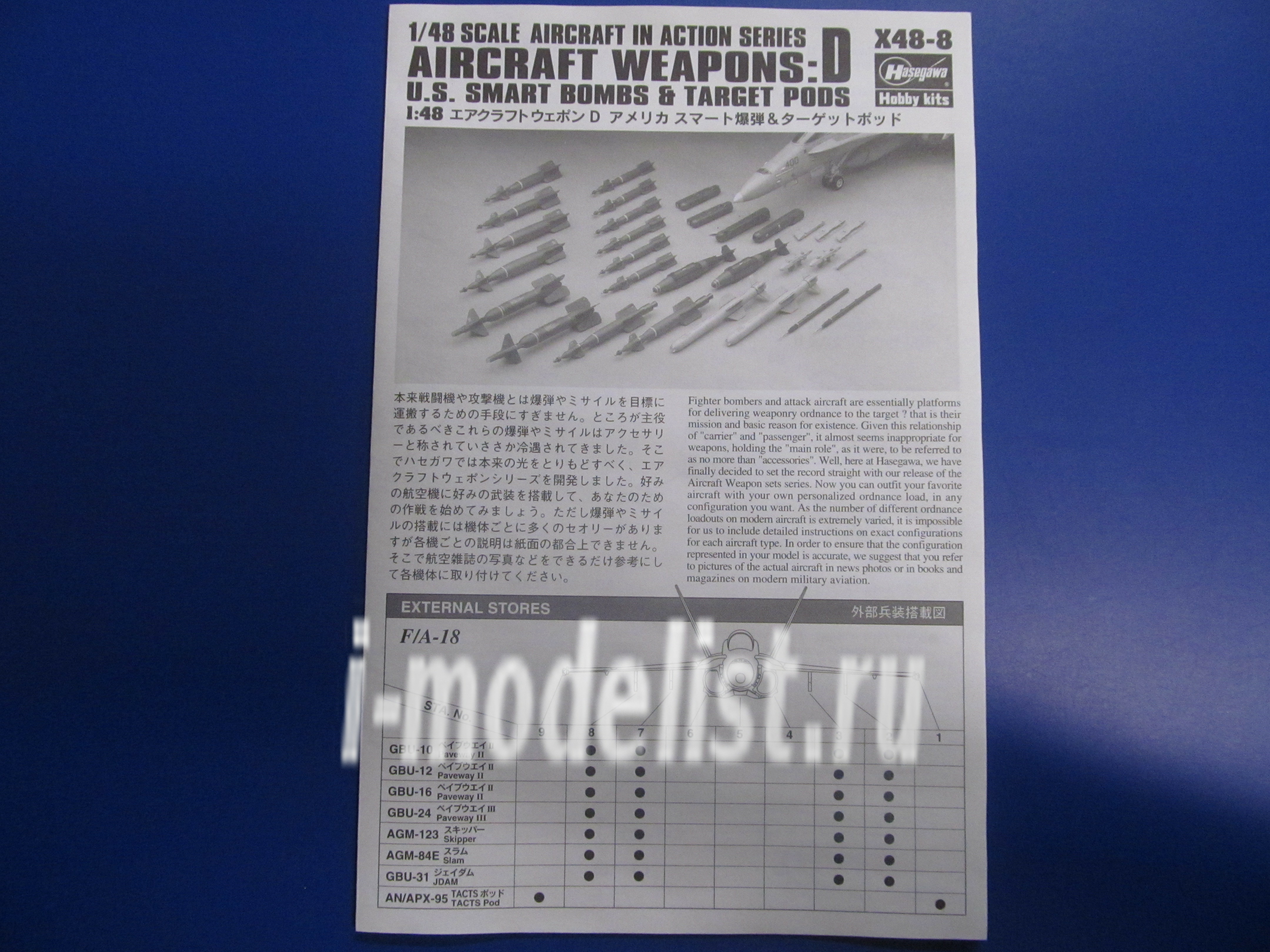 Hasegawa 36008 1/48 AIRCRAFT WEAPONS D : U.S. SMART BOMBS & TARGET PODS