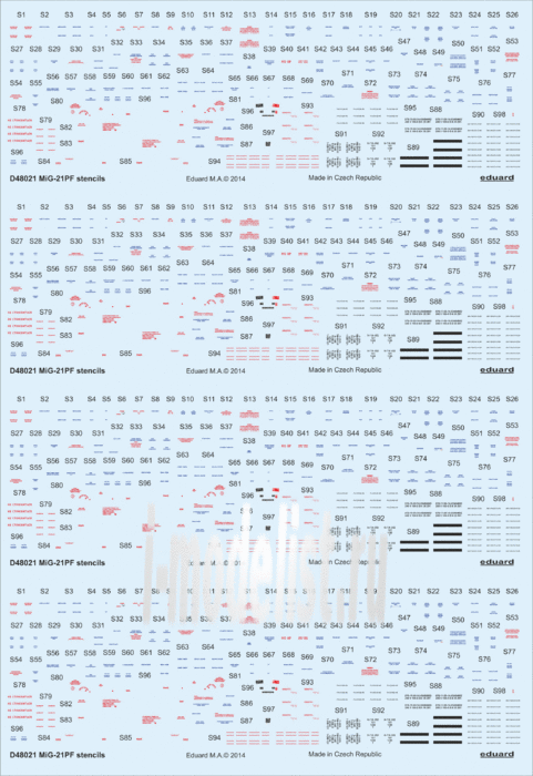 D48021 Edward 1/48 Decal for MiG-21PF stencils