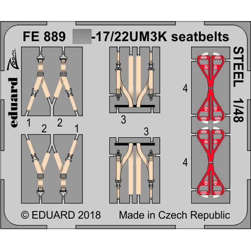 FE889 Eduard 1/48 Photo Etching for Model С-17/22UM3K seatbelts STEEL