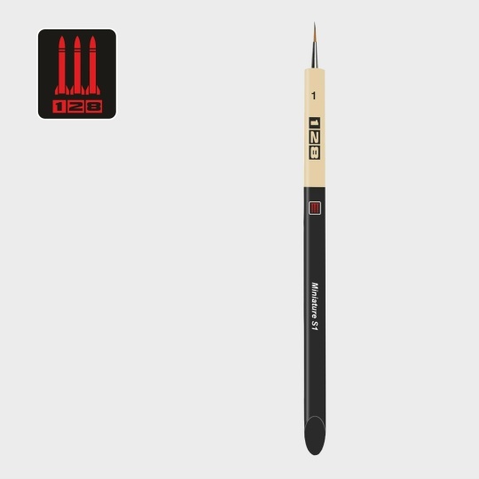 S1-1 128 Кисть 128 Миниатюра / синтетика имитация колонка / круглая 1 / ручка скошенная утолщенная с черным матовым кончиком / белая обойма