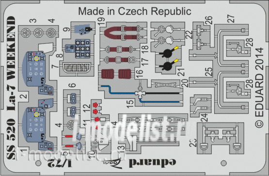 Eduard SS520 1/72 Color photo etched parts for La-7 Weekend