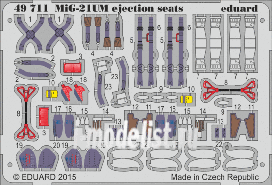 49711 Eduard photo etched parts for 1/48 MiG-21UM ejection seats (ejection seats)