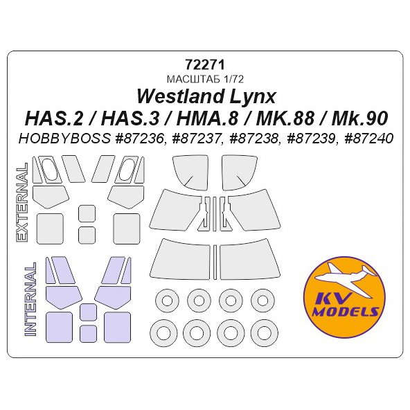 72271 KV Models 1/72 Mask for Westland Lynx Mk.90 / HAS.2 / HAS.3 + masks on wheels