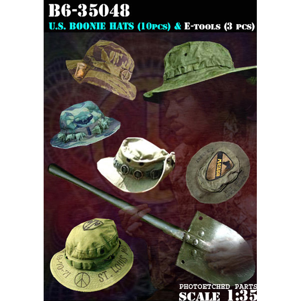 B6-35048 Bravo-6 1/35 U.S. Boonie Hats (10 pcs) and E-tools (3 pcs) / Boonie Hats USA (10 pcs) and tools