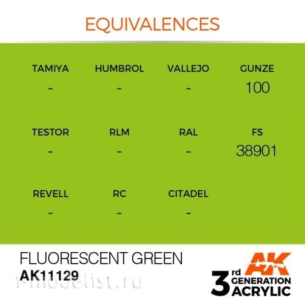 AK11129 AK Interactive acrylic Paint 3rd Generation Fluorescent Green 17ml