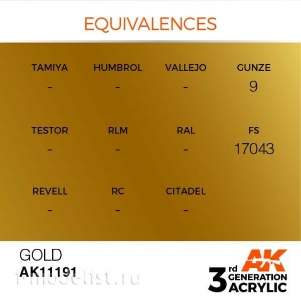 AK11191 AK Interactive acrylic Paint 3rd Generation Gold 17ml