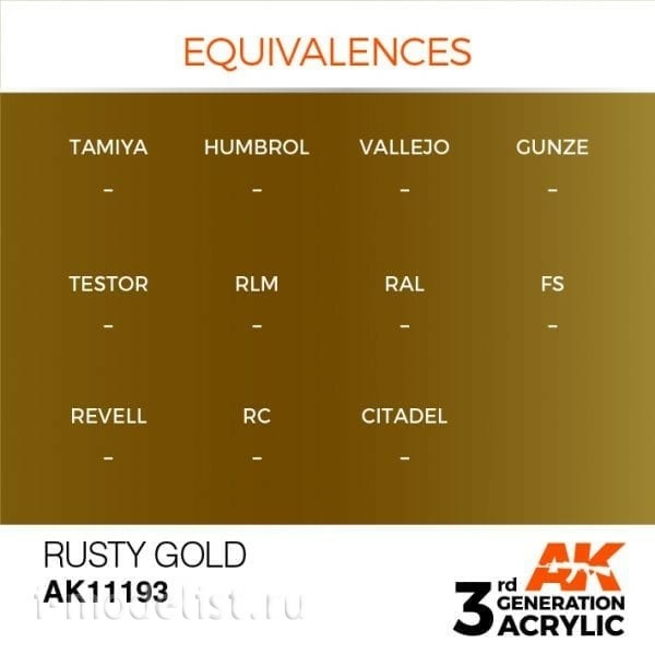 AK11193 AK Interactive acrylic Paint 3rd Generation Rusty Gold 17ml