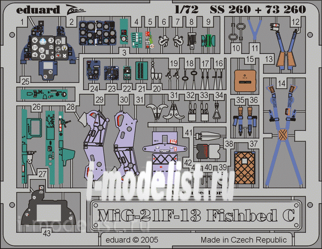 73260 Eduard 1/72 photo etched parts for MiG-21F-13 Fishbed C REV