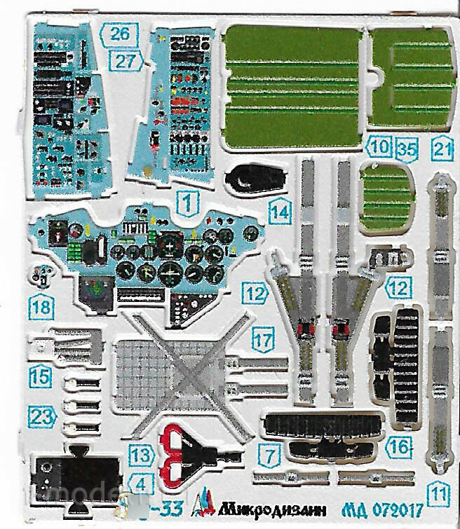 072017 Microdesign 1/72 Set of photo-etched parts for the Sukhoy-33 (Zvezda) colored dashboard