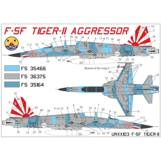 UR48103 Sunrise 1/48 Decal for F-5F Tiger-II Aggressor, since then. inscriptions