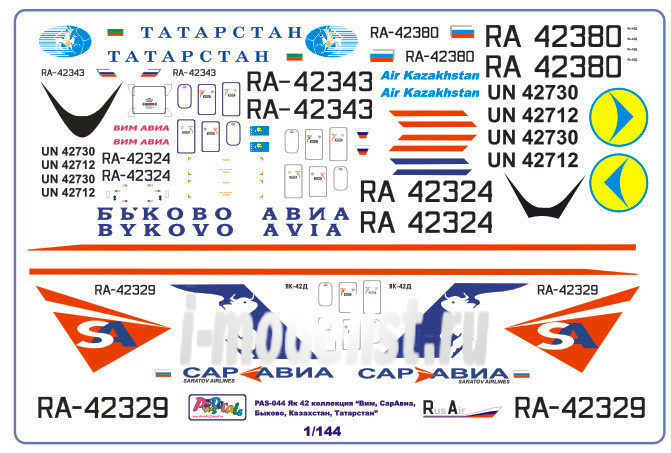 pas044 PasModels Decals 1/144 Scales of the Yak-42 Collection