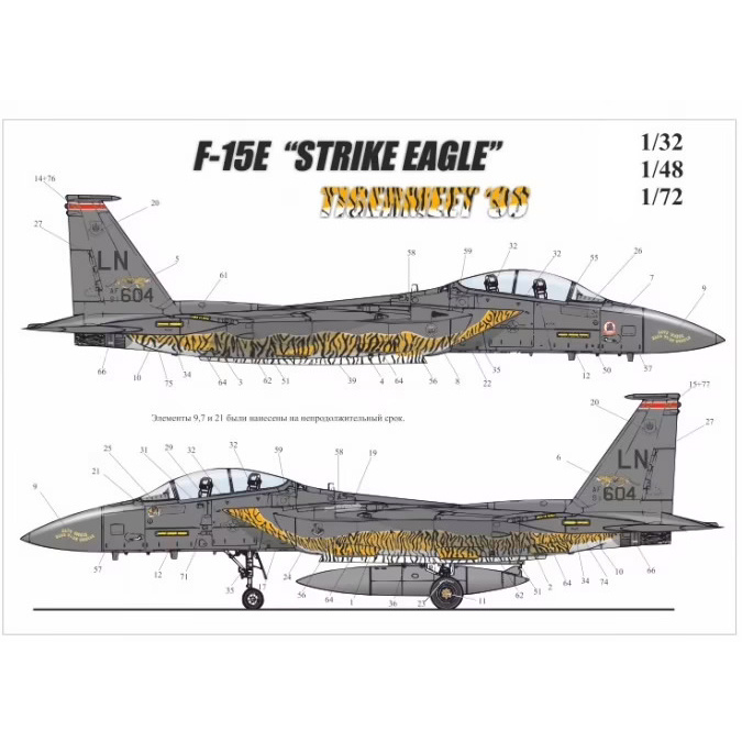 UR14431 Sunrise 1/144 Decals for F-15E Strike Eagle Tigermeet'98, since then. inscriptions