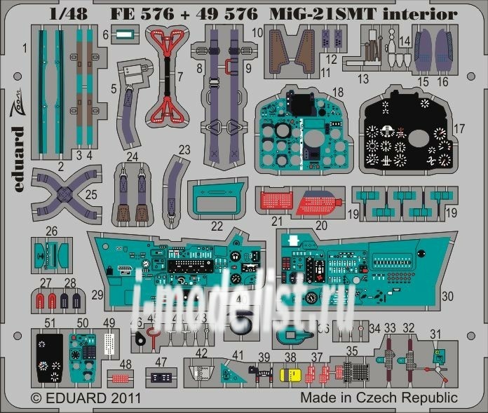 49576, Eduard photo etched parts for 1/48 MiG-21SMT interior