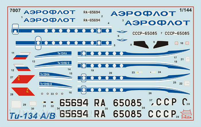 7007 Zvezda 1/144 Passenger airliner TU-134 A/B-3