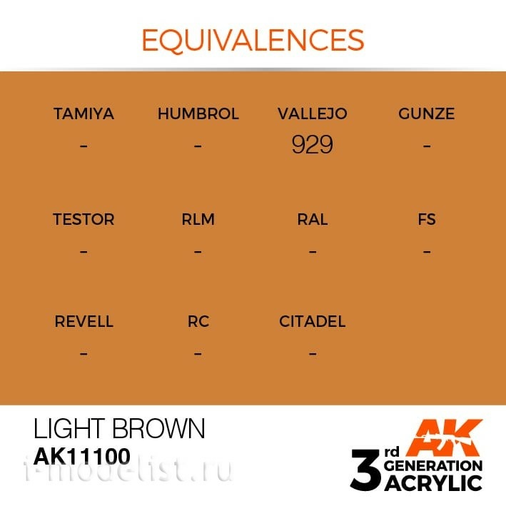 AK11100 AK Interactive acrylic Paint 3rd Generation Light Brown 17ml