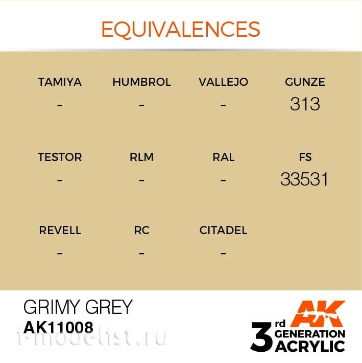AK11008 AK Interactive acrylic Paint 3rd Generation Grimy Grey 17ml