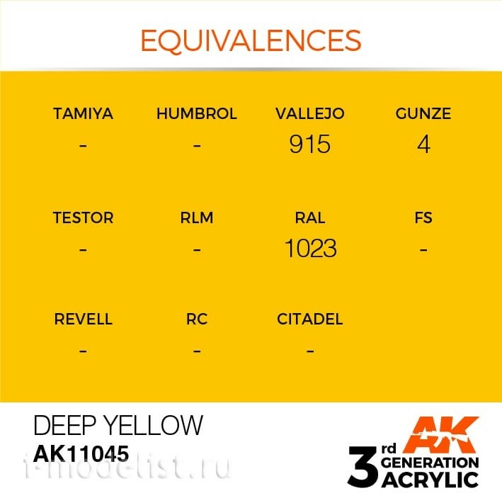 AK11045 AK Interactive acrylic Paint 3rd Generation Deep Yellow 17ml