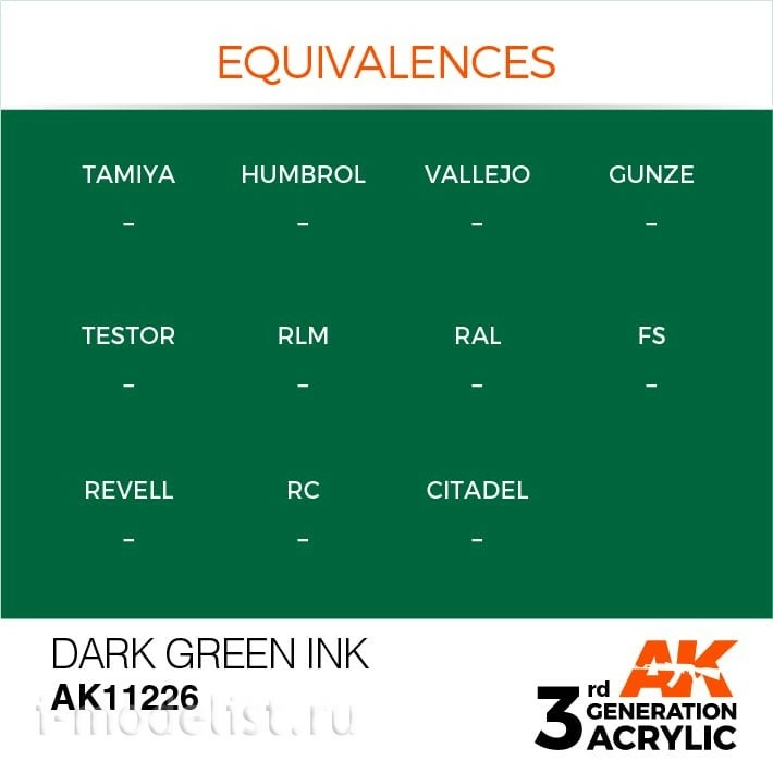 AK11226 AK Interactive acrylic Paint 3rd Generation Dark Green INK 17ml