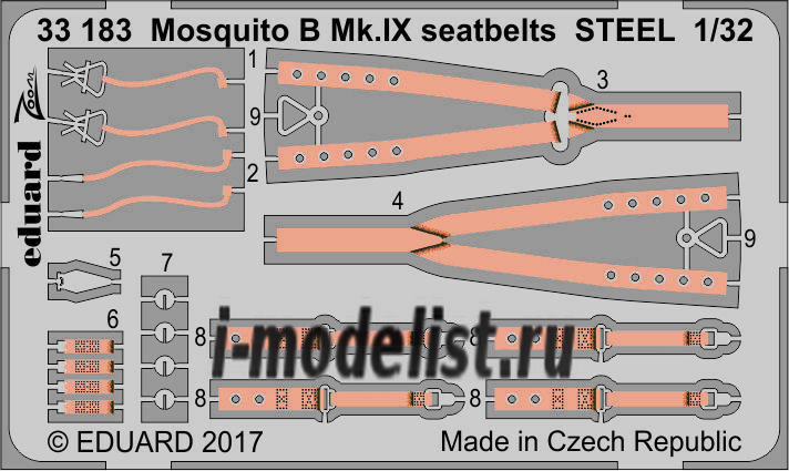 33183 Eduard photo etched parts for 1/32 Mosquito B Mk. IX steel belts
