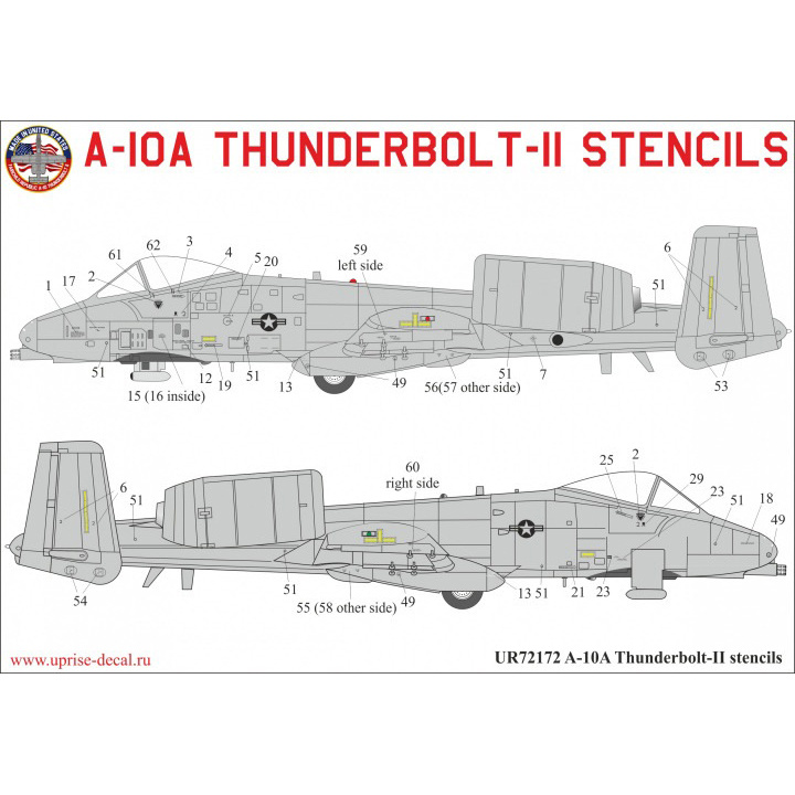 UR72172 Sunrise 1/72 Decals for A-10A Thunderbolt, tech. inscriptions