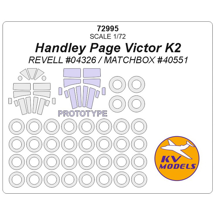 72995 KV Models 1/72 Paint mask for Handley Page Victor K2 + prototype masks and masks for wheels and wheels