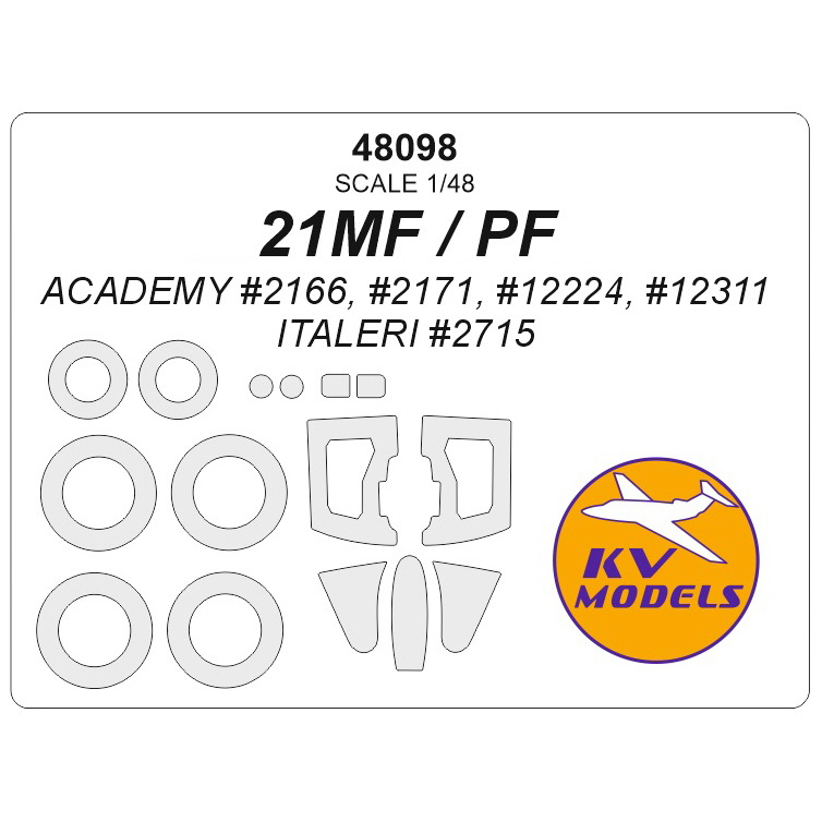 48098 KV Models 1/48 MiGG-21MF / PF (ACADEMY #2166, #2171, #12224, #12311 / ITALERI #2715) + masks for rims and wheels