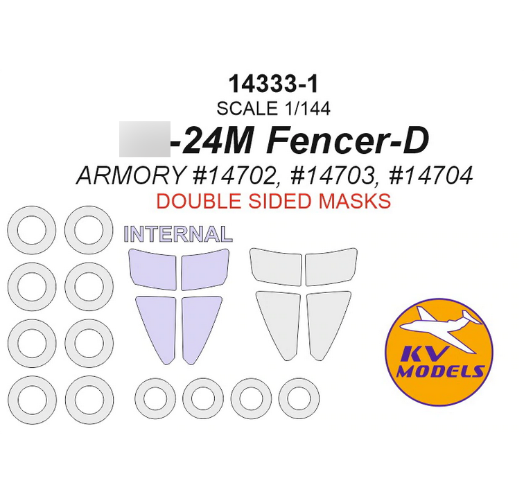 14333-1 KV Models 1/144 Paint masks for su-24M Fencer-D (ARMORY #14702, #14703, #14704) - (double-Sided masks) + masks for wheels and wheels