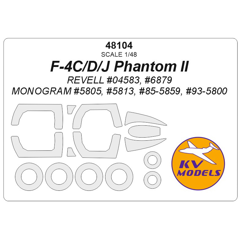 48104 KV Models 1/48 F-4C/D/J Phantom II (REVELL #04583, #6879 / Monogram #5805, #5813, #85-5859, #93-5800) + masks for wheels and wheels