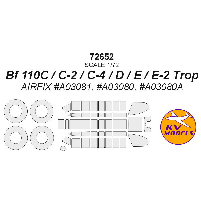 72652 KV Models 1/72 Paint Mask for Bf 110C/ C-2 / C-4 / D/E/E-2 Trop + masks for wheels and wheels