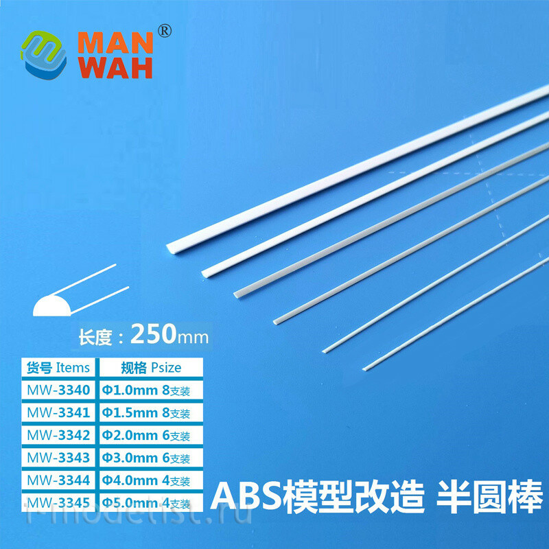 MW-3340 MANWAH Полукруглый стержень ABS 1,0мм*250мм 8шт.