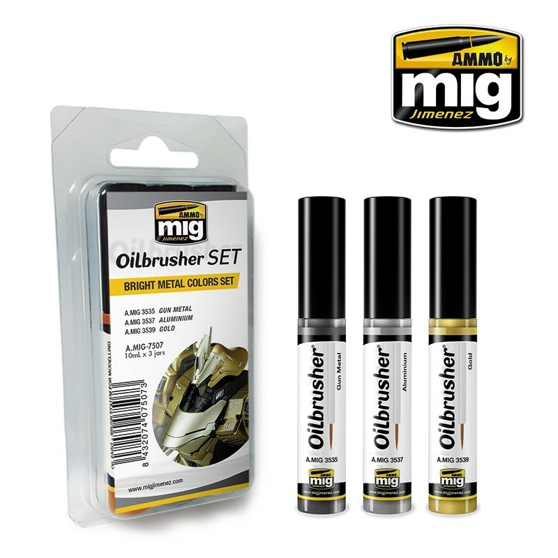 AMIG7507 Ammo Mig Bright Metal Colors OILBRUSHER SET