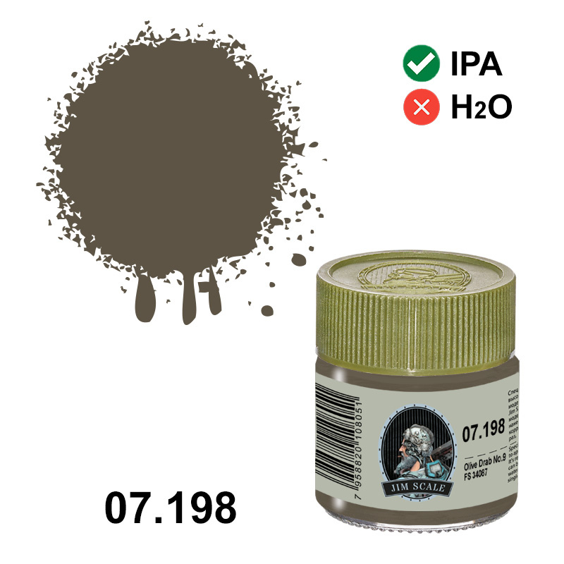 07.198 Jim Scale Alcohol paint Olive Drab No.9 (FS 34087), 10 ml.