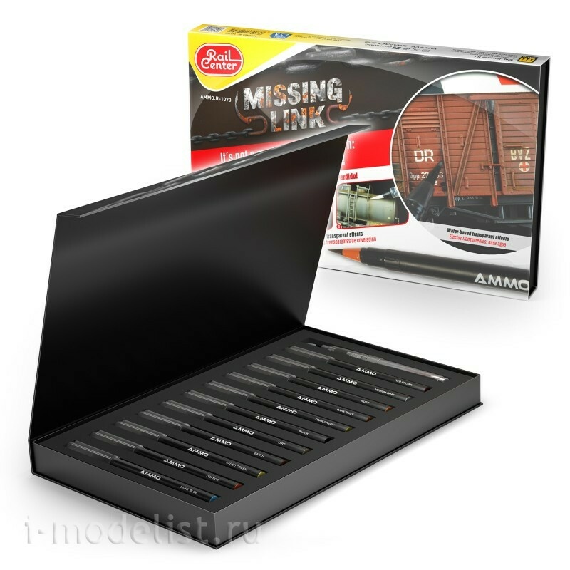 AMMOR1070 Ammo Mig Набор акварельных маркеров-кистей «Nottoстающее звено» для поезtoв / Missing Link Trains Set