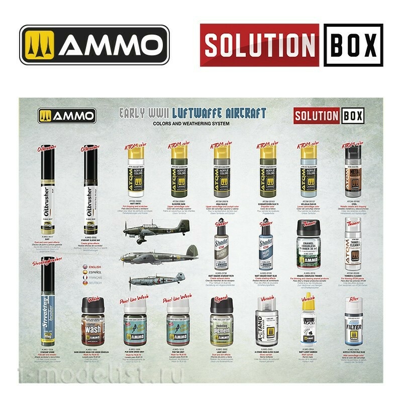 AMIG7730 Ammo Mig Набор SOLUTION BOX 25 – Aircraftы люфтваффе начала Второй мировой войны. Цвета и система везеринга / Early WWII Luftwaffe Aircraft - Colors and Weathering System