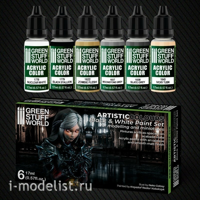 10123 Green Stuff World Set of black and white acrylic paints / Paint Set - Black and White