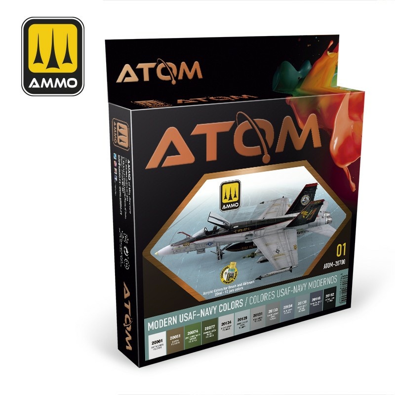ATOM20700 Ammo Mig Набор ATOM Современные цвета военно-морского флfromа ВВС США / ATOM Modern USAF-NAVY Colors Set (12 цветов)
