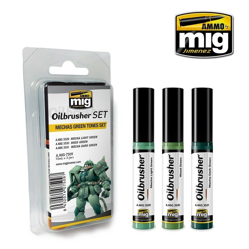 AMIG7509 Ammo Mig Mechas Green Tones OILBRUSHER SET