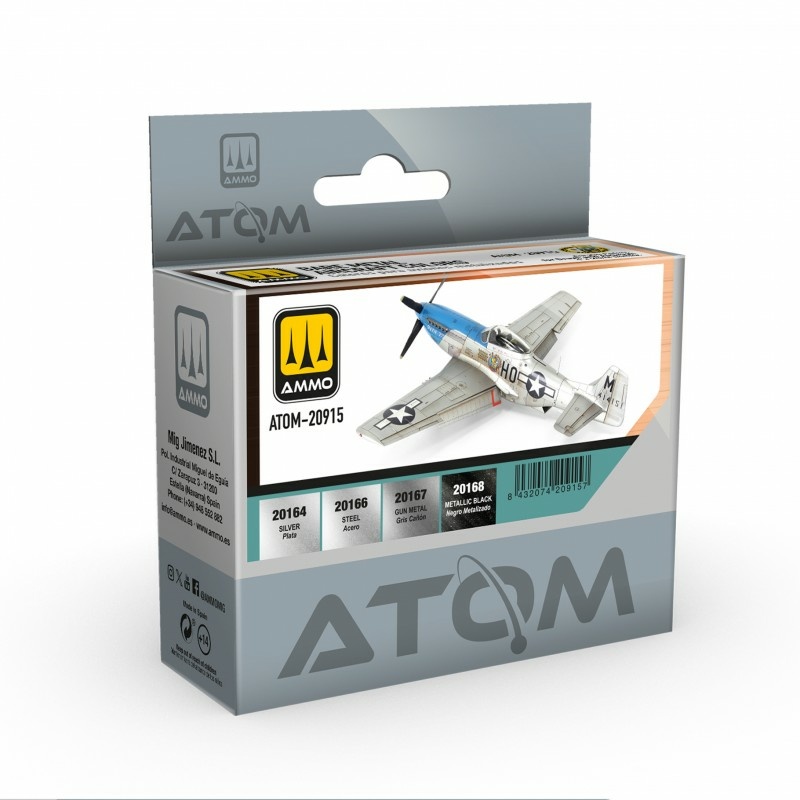ATOM20915 Ammo Mig Набор красок ATOM Набор цветов самолета из чистого металла / Bare Metal Aircraft Colors Set (4 шт.)