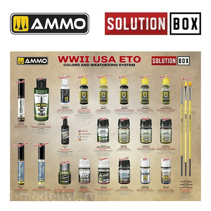 AMIG7728 Ammo Mig Набор SOLUTION BOX 22 – WWII USA ETO. Цвета и система везеринга / Colors and Weathering System