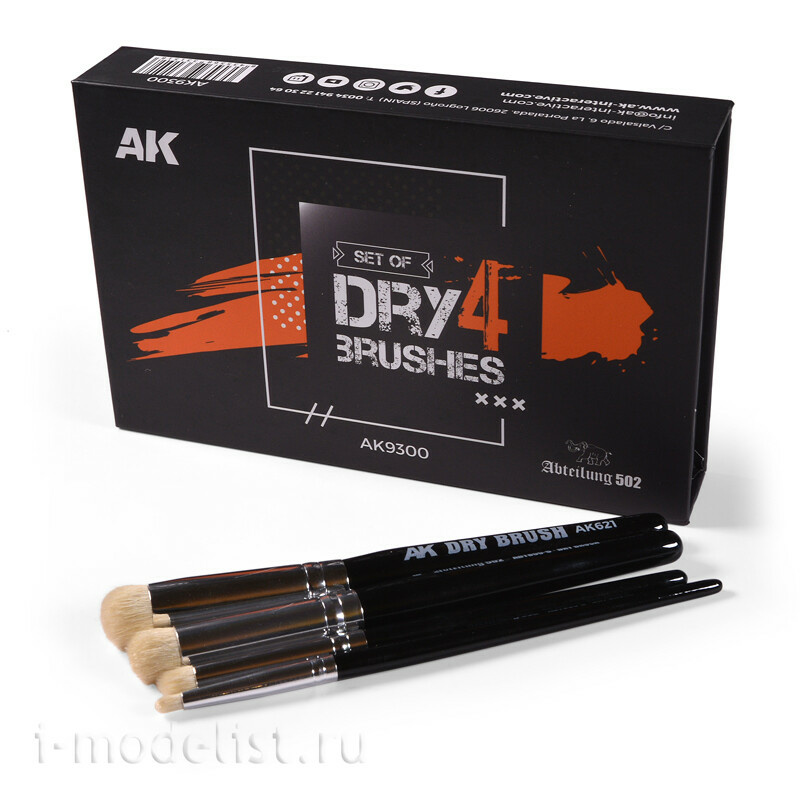 AK9300 AK Interactive Набор из четырёх сухих кистей / 4 Dry Brush Set