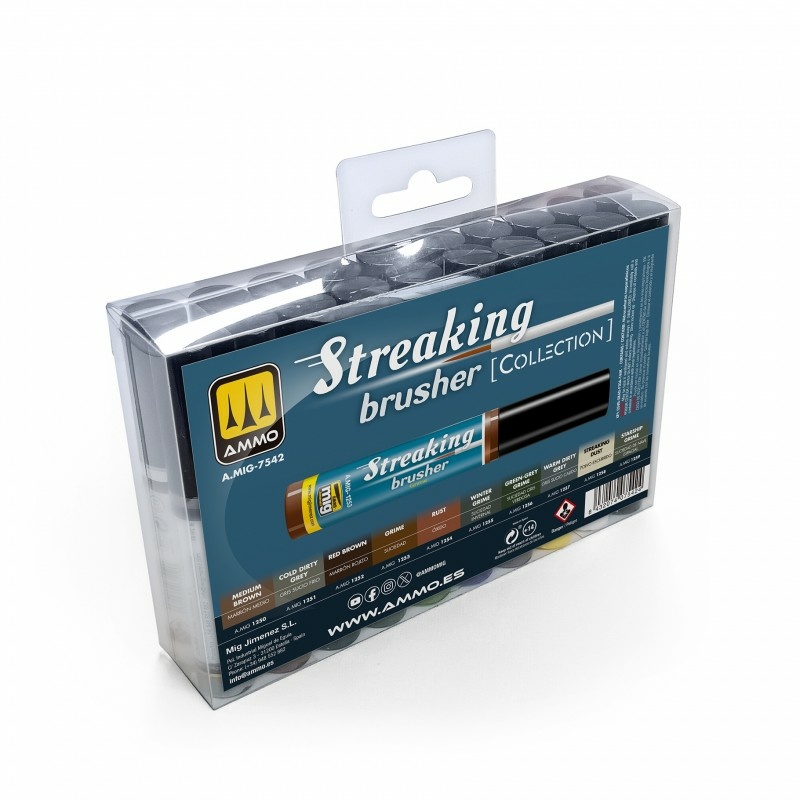 AMIG7542 Ammo Mig Набор красок с тонкой кистью аппликатором AMMO Collections: Streakingbrushers (10 шт.)