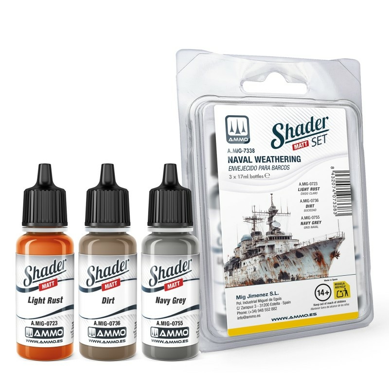 AMIG7338 Ammo Mig Набор матовых шейдеров - везеринг флfromа / Matt SHADER Set Naval Weathering