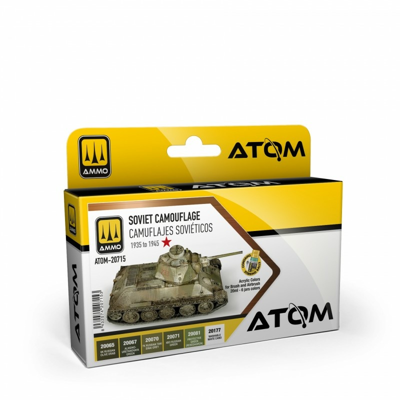 ATOM20715 Ammo Mig Набор красок ATOM Советские камуфляжные цвета 1935-1945 гоtoв / 1935-1945 Soviet Camouflage Colors (6 шт.)